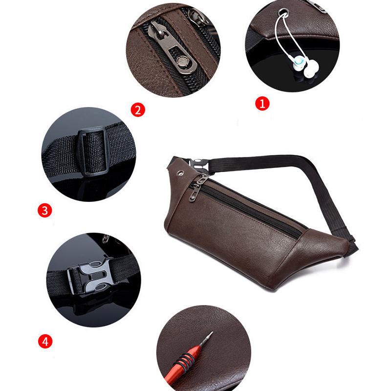 Business Leather Multi-layer Small Waist Bag Running Outdoor Mobile Phone Bag Multifunctional PU Chest Bag Receiving Wallet Sports Bag