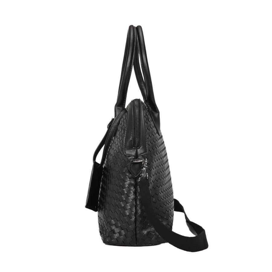 Business Briefcase Men Fashion Woven Leather Zipper Waterproof Handbag Travel Computer Bag