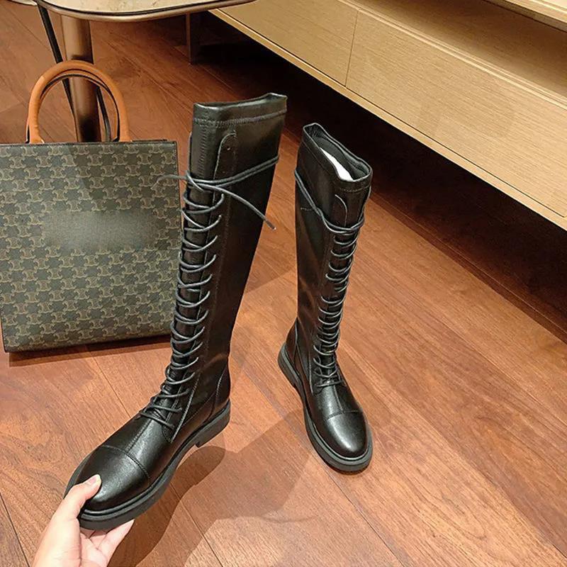Soft Leather Boots 2021 Autumn and Winter Knight Boots Tall But Knee Boots Are Thin Martin Boots