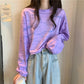 Purple Tie-dye Striped T-shirt Women's Spring and Autumn Gentle Loose Short Long-sleeved Top Summer Bottoming Shirt Casual Loose Top