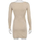 Sexy Slit Tight-fitting Knitted Dress Women Summer and Autumn Square Collar All-match Hip Dress