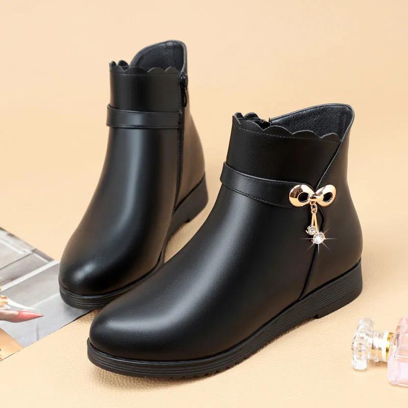 Winter Flat-bottomed Comfort and Warmth Plus Velvet Cotton Shoes Soft-soled Non-slip All-match Ankle Boots