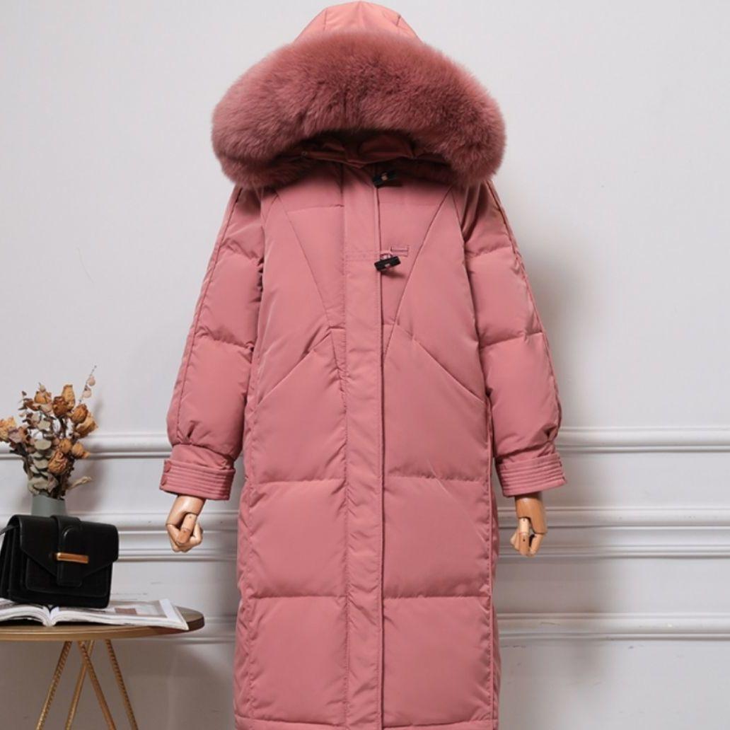White Duck Down Jacket Women's Mid-length Fox Fur Large Fur Collar Loose Over The Knee Plus Down Thickened Women's Winter