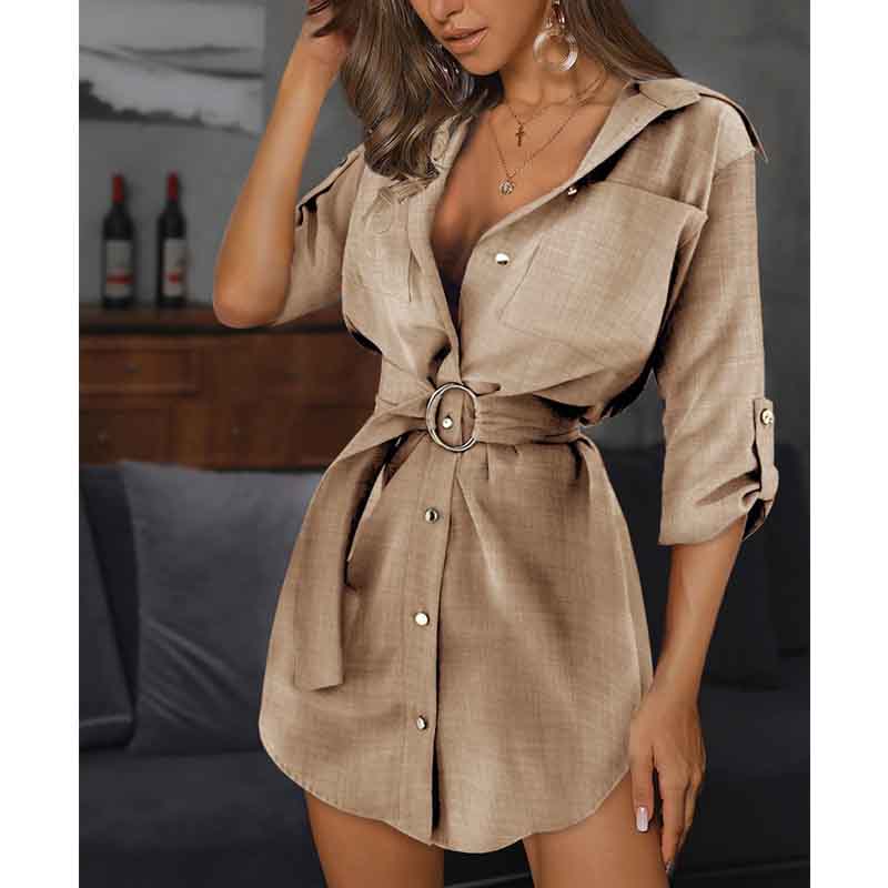 Women's Skirt Summer European and American Sexy Shirt Dress V-neck Shirt Dress