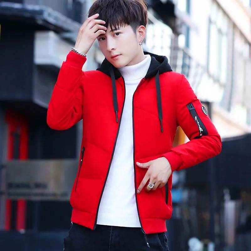 Men Winter Jacket Thick Warm Cotton Padded Coat Patchwork Hooded Parka