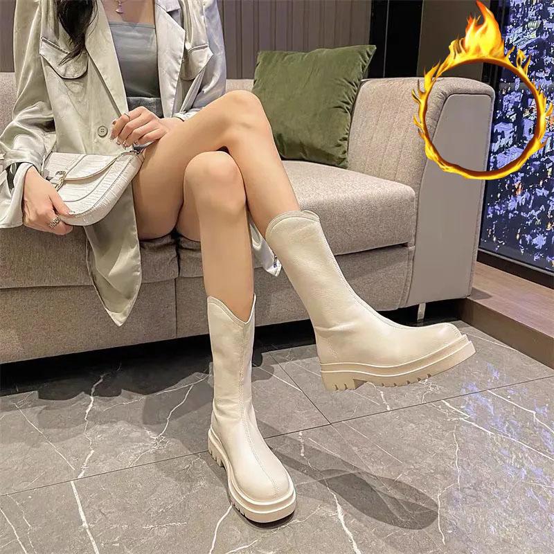 Chelsea Boots Mid-tube Boots Plus Velvet Snow Boots British Style Martin Boots Thick-soled Winter Boots Autumn and Winter
