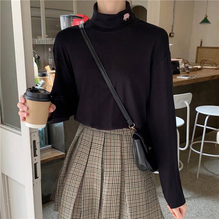 Pofulove Winter Long-sleeved T-shirt Women Plus Velvet Turtleneck Bottoming Shirt Slim Wild Clothes