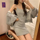 2PCS Women's Casual Solid Color Suit Spring and Summer Sling Dress + Cardigan Jacket Two-piece Ladies Sexy Hooded Sweater Skirt Set