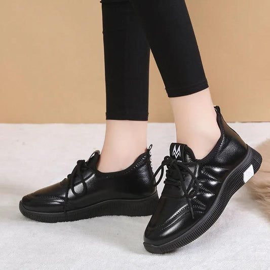 Ladies Cotton Shoes Winter Thicken Warm Shoes Non-slip Waterproof Leather Comfortable Flat Casual Shoes