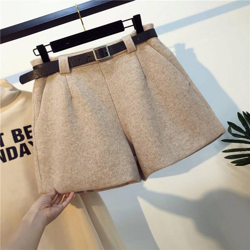 High Waist For Women Solid Woolen Short Pants Female Shorts Casual Wide Leg Solid  Pockets Pants