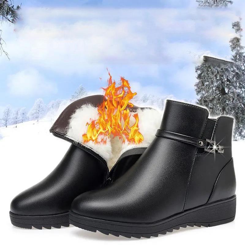 Snow Boots Short Tube All-match Mid-heel Flat Bottom To Keep Warm In Winter Women's Plush Fleece Comfortable Cotton Boots