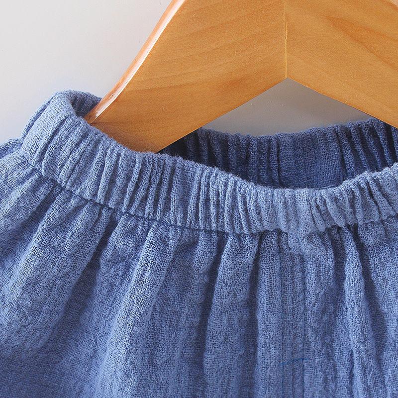 Children's Suit Summer Thin Boys Girls Loose T-shirt Shorts Two Piece Set Chinese Style Zen Pleated Button Ventilation