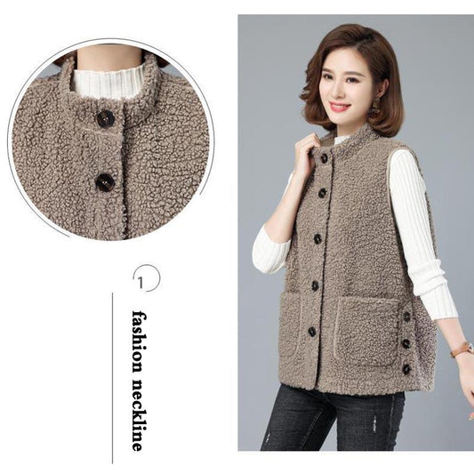 Lamb Velvet and Fur All-in-one Vest Middle-aged and Elderly Women's Tops Spring and Autumn Mother's Loose Coat