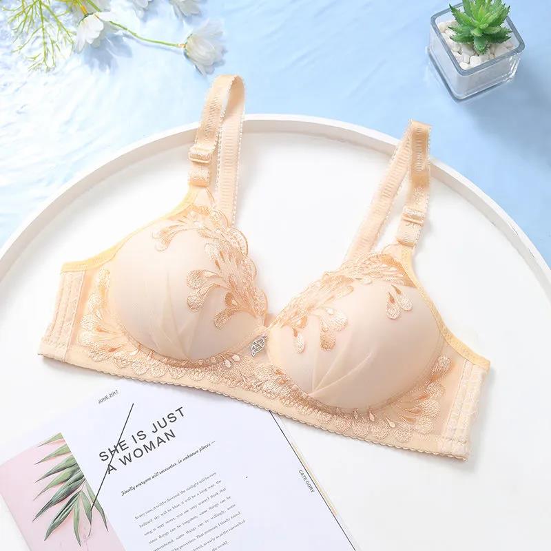 Sexy Comfortable Skin-friendly Breathable Perfect Embroidery Gathered Without Steel Ring Widened Side Breasts Women's Underwear Bra
