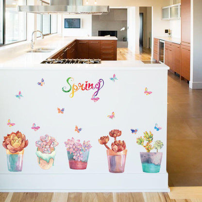 [Wall stickers] More meat potted plant wall stickers flowers living room bedroom balcony window home