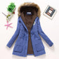 Autumn Winter Women Cotton Jacket Padded Casual Coat Fur Collar Hooded Parkas Wadded Overcoat Outwear Military Parkas Plus Size Thick Coats