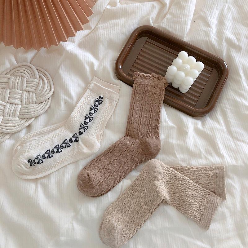 Three Pairs of Women's Socks Fashion Print Cartoon Pattern Socks Winter Thick Warm Pile Pile Socks