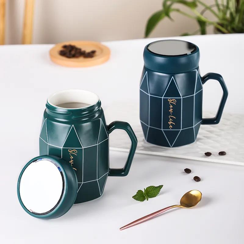 Ceramic Mug with Lid Mug Home Drinking Cup Office Cup Coffee Cup Couple Cup Large Capacity Water Cup Breakfast Cup