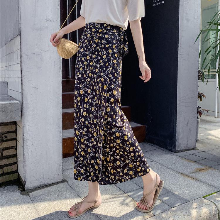 Women Boho Long Skirt Summer Beach Ladies Casual Skirts Floral Chiffon Tutu Skirt One-piece Skirt