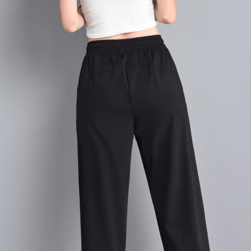 Summer Thin Ice Silk Pants Beam Foot Mosquito Pants Sports Pants Women's Black Loose and Thin High Waist Casual Harem Pants