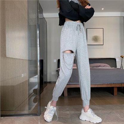Cotton White Sports Pants Women's Spring and Autumn Models Loose and Thin Casual Pants Women's Harem Pants Women's Health Pants
