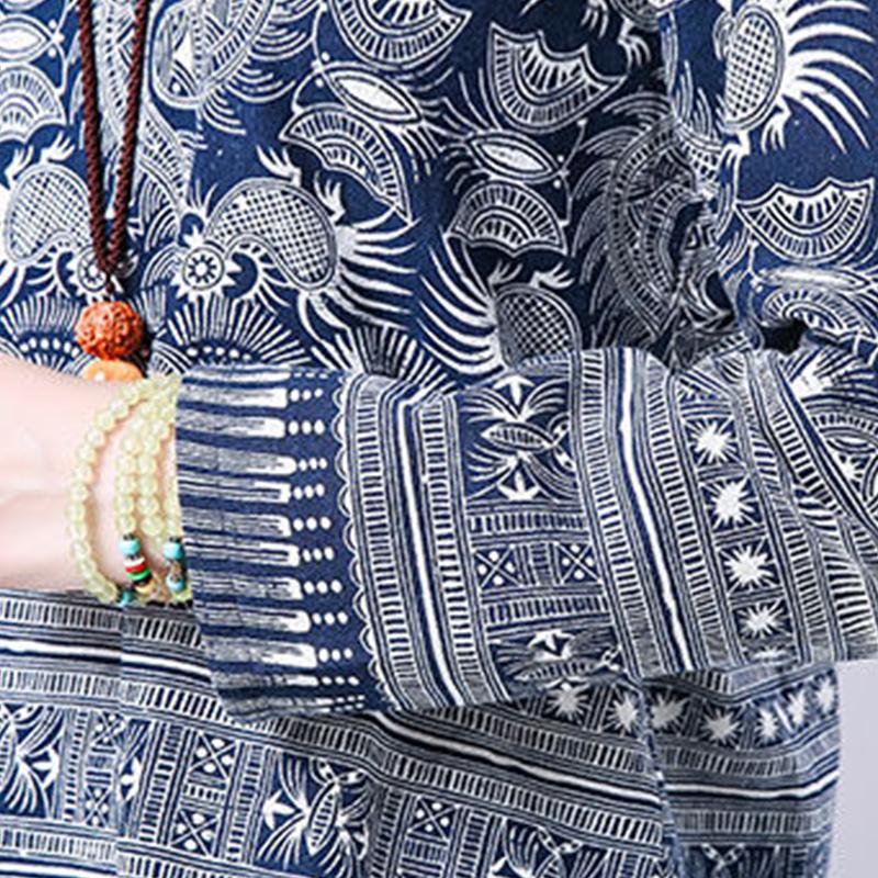 Cotton and Linen Suit Women 2021 Spring Plus Size Retro Literary Print Thin Two-piece Women's Clothing