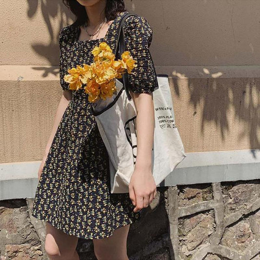 French Retro Short Skirt Female Summer Temperament High Waist Chiffon Floral Dress Casual Wild Thin