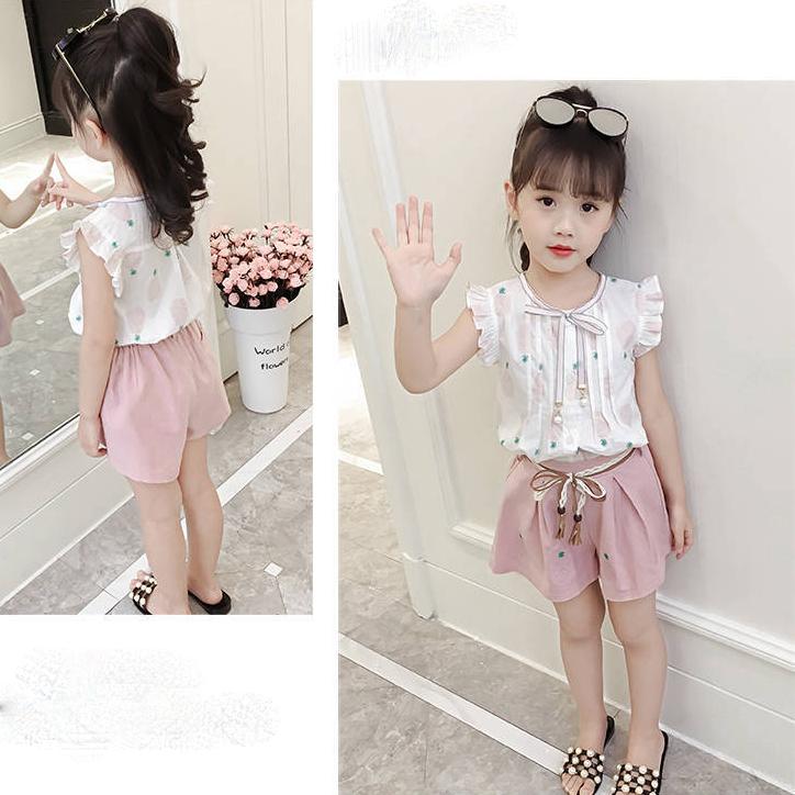 2PCS Children Clothing Set Spring Summer Girls Suits Printing Dot Sleeveless Tops + Pants Clothing Set
