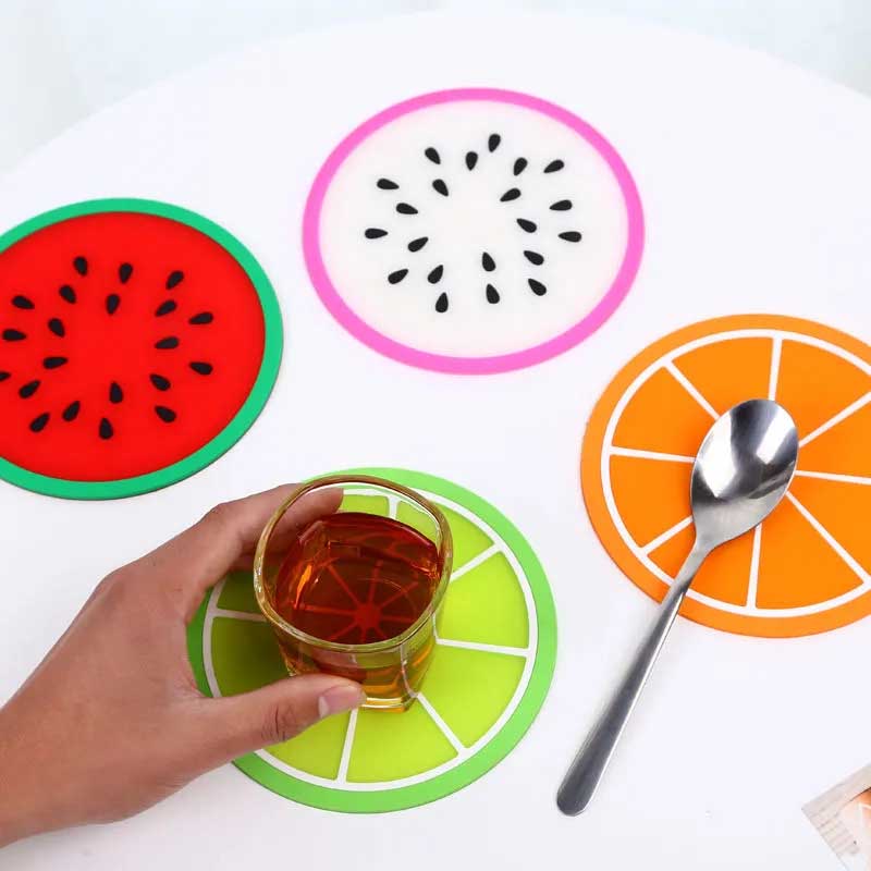 3pcs/5pcs/7pcs Simple Creative Coaster Colorful Jelly Color Fruit Shape Anti-scalding Non-slip Silicone Heat Insulation Pad Water Coaster
