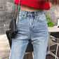 WTEMPO Retro Pants Show Thin Wild High-waisted Denim Trousers Women Temperament Slim Flared Pants