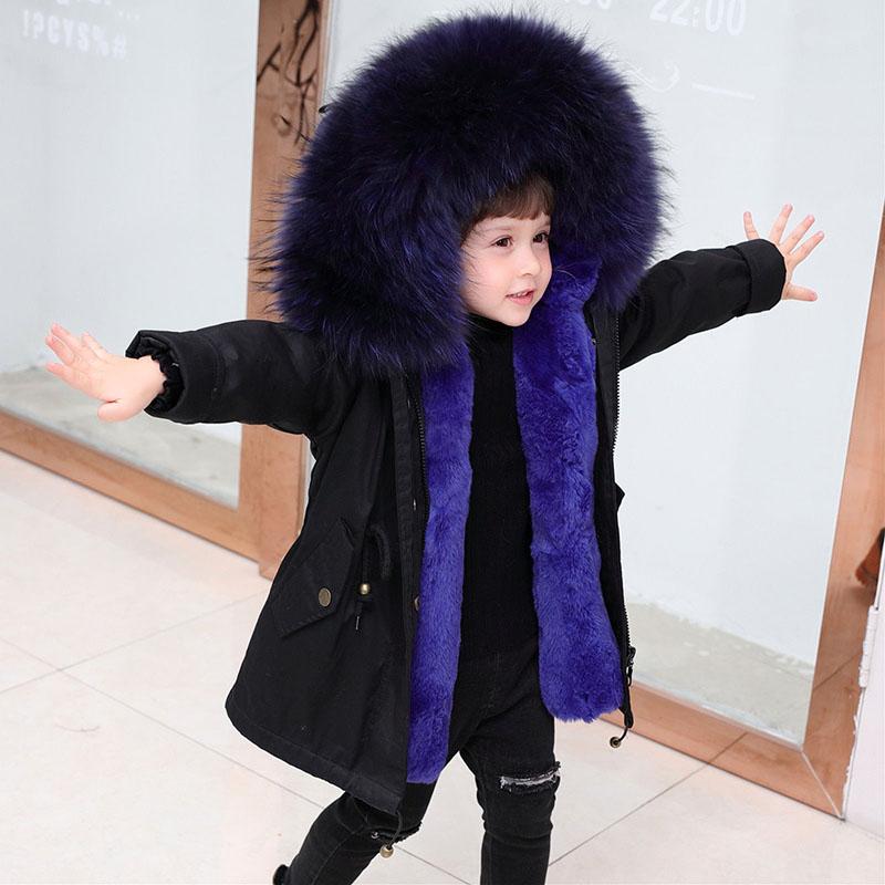 Kids Fur Parkas for Boys and Girls Winter Thick Warm Hooded Faux Fur Coat Unisex  Parka Jacket with Faux Fur Collar Outwear