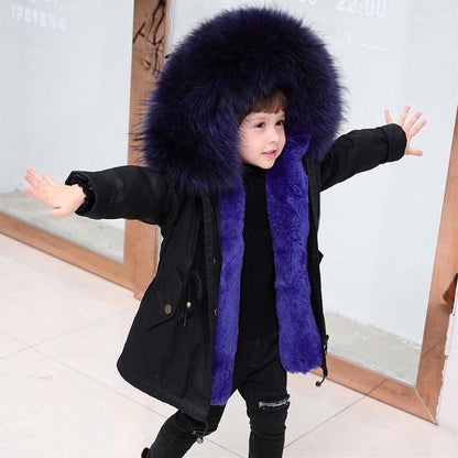 Kids Fur Parkas for Boys and Girls Winter Thick Warm Hooded Faux Fur Coat Unisex  Parka Jacket with Faux Fur Collar Outwear