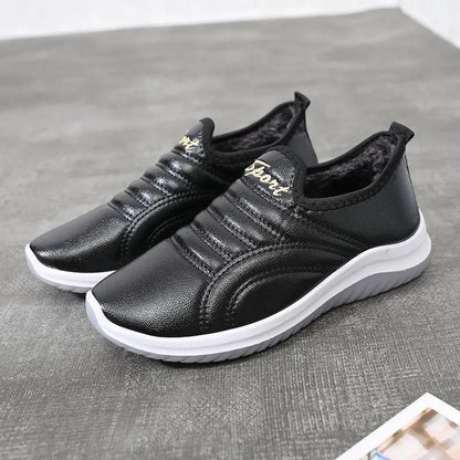 Cotton Shoes Women Winter Plus Suede Leather Waterproof Non-slip Leather Shoes Rubber Sole Pedal Warm Cotton Boots