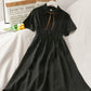 High Waist Dress Female Student College Style Lace-up Summer All-match Short-sleeved Chiffon Dress