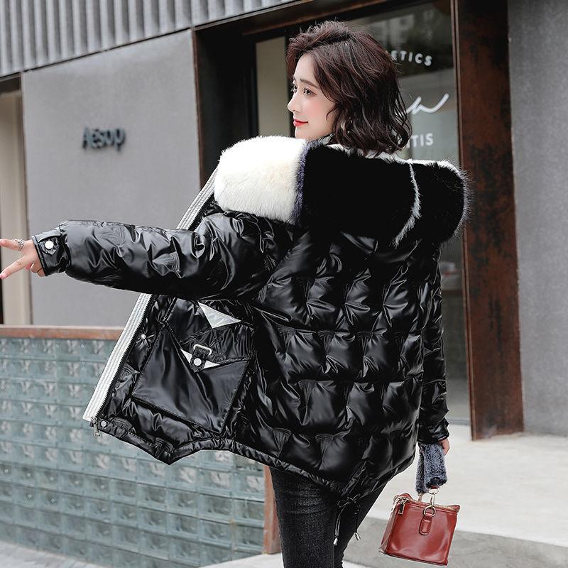Women's Down Jacket Coat with Real Fur Collar, Short Padded Warm Hooded Female Leather Jacket