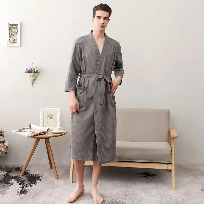 Large Size Thin Bathrobe Men Long Robe Coat Ladies Shawl Bathrobe Absorbent and Quick-drying Home Clothes