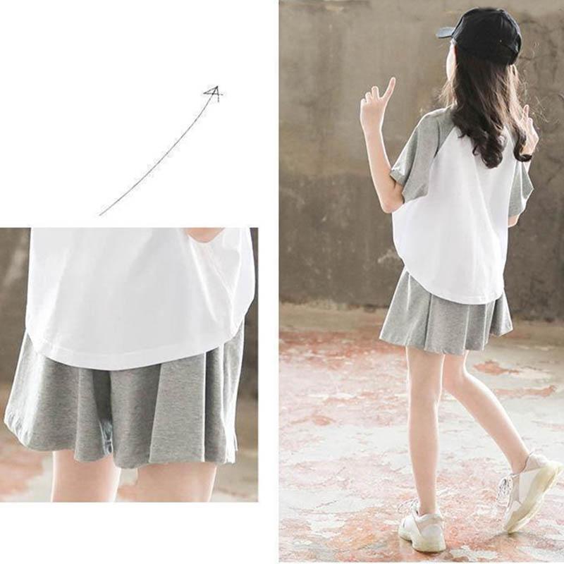 Girls Summer Suits Contrast Color Fashion Children's Clothing Loose and Comfortable Breathable Casual Short-sleeved + Shorts Two-piece Set
