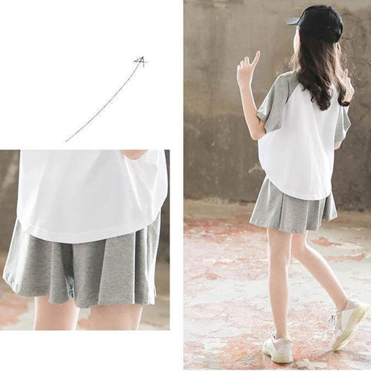 Girls Summer Suits Contrast Color Fashion Children's Clothing Loose and Comfortable Breathable Casual Short-sleeved + Shorts Two-piece Set