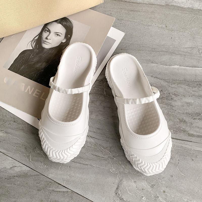 Solid Color All-match Slip-on Sandals and Slippers Baotou Half Slippers Women's Outer Wear Flat-heeled Loafers Comfortable and Light