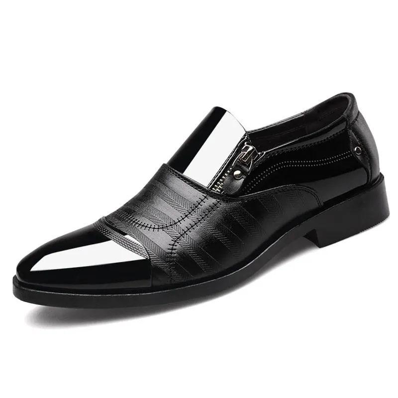 Men's Leather Shoes Business Zipper Stitching Dress Shoes Casual Youth Slip-on Leather Shoes Wedding All-match Shoes Breathable and Wear-resistant