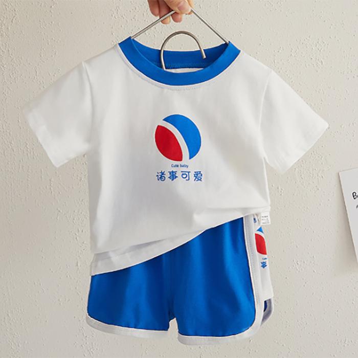 Kids Baby Girl and Boy Clothes Set Tops Solid Cartoon Short Sleeve Shirt Crop Pants Summer Casual Outfit Suit Girl and Boy 0-4Y
