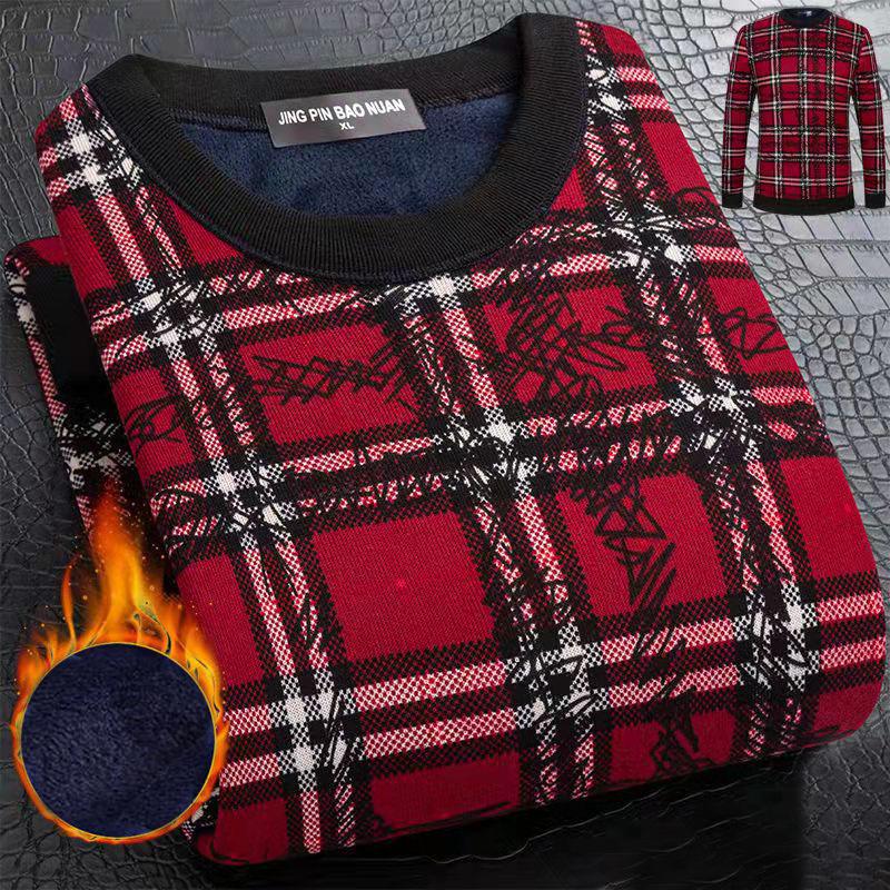 WTEMPO Winter Men Pullover Cashmere Padded Warm Shirt Graffiti Print Shirt Soft and Comfortable Pullover