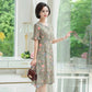 Summer Chiffon Dress Short-sleeved Round Neck Temperament Women's Knee-length Skirt Fabric Light and Breathable Ladies A-line Dress