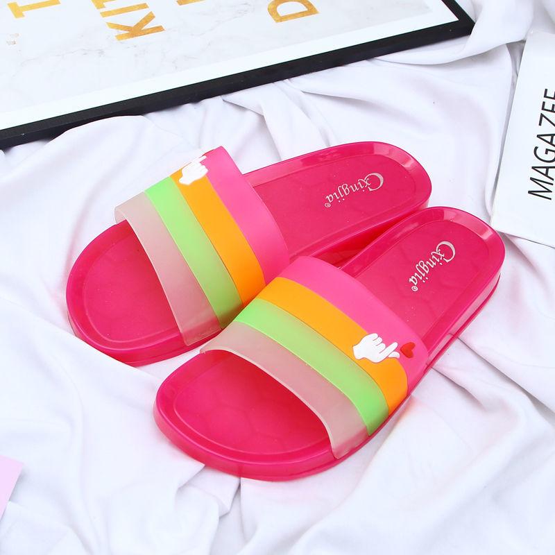 Slippers Female Summer Korean Fashion Crystal Rainbow Non-slip Thick-soled Non-smelly Feet Student Outdoor Soft-soled Beach Sandals Women
