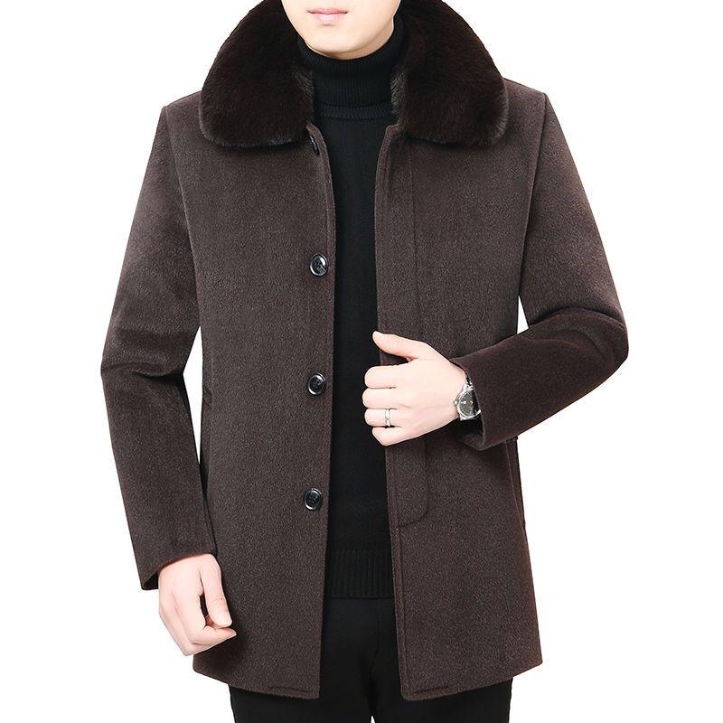 Winter Trench Coat for Men Fashion Mens Jackets Woolen Men's Jacket Fur Collar Warm Woolen Coat