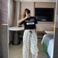 Women Summer Thin Long Pants Vintage Loose Letter Pattern Printed Sport Knickerbockers Versatile Elastic Waist Jogger Pants