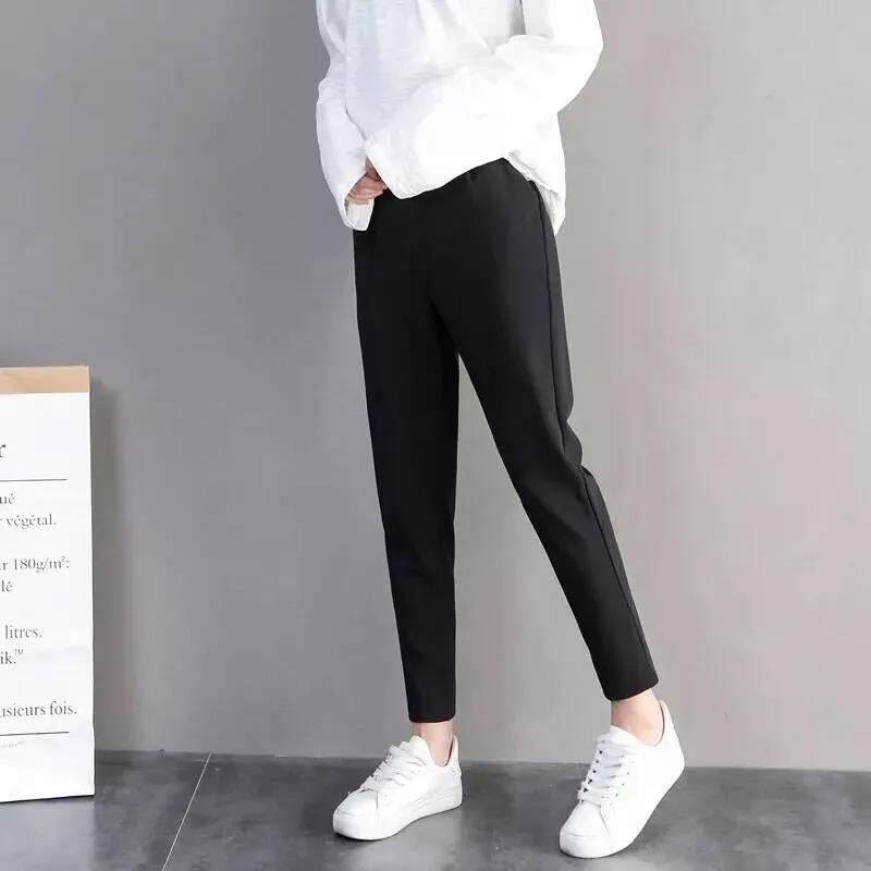 Harem Pants Women's Autumn and Winter Plus Velvet Trousers Female Students Korean Nine-point Pants Black High-waist Loose Casual Radish Pants