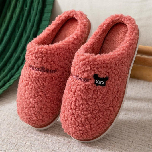Furry Cotton Slippers In Autumn and Winter Casual Warm Flat Shoes Fashionable Daily Slippers