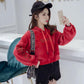 Gold Velvet Short Sweater Thickened Autumn and Winter All-match Blouse Embroidery Hooded Student Sweater Women