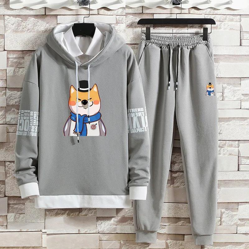 School Style Sweater Suit Spring Teen Student Sports Suit Casual Hooded Pullover and Pants Men